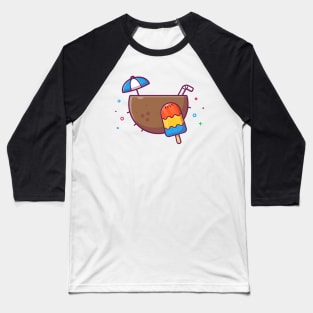 Coconut Drink With Fruit Popsicle Cartoon Baseball T-Shirt